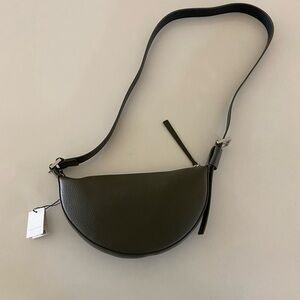 AllSaints Green Crescent Leather Crossbody Bag